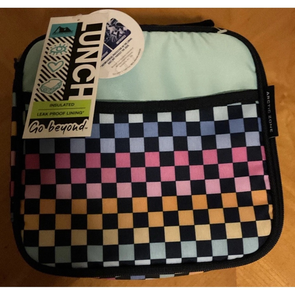 Arctic Zone Mint Multi-Color Checkerboard Insulated Lunch Bag